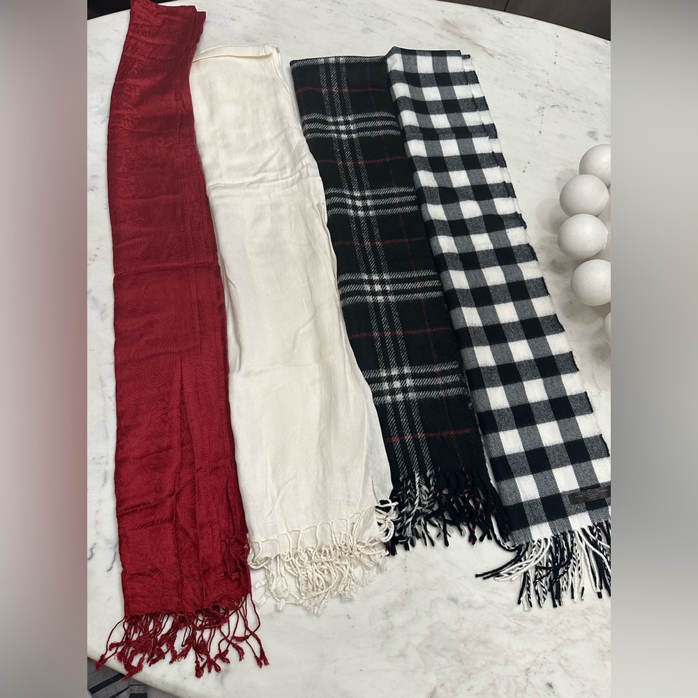 Elegant Red, White, and Black Plaid Scarves Set